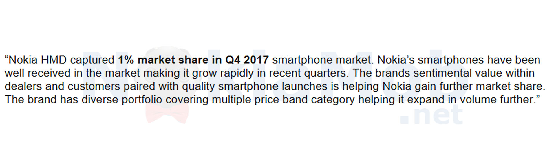快速增長：2017 年第四季 Nokia 智能手機出貨量超過 400 萬部；全年銷量突破 800 萬！ 1