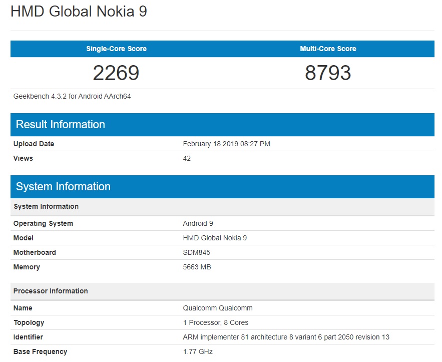 到訪 Geekbench：Nokia 9 Pureview 性能規格再獲確認；官方元宵祝賀圖再為五攝預熱！ 1