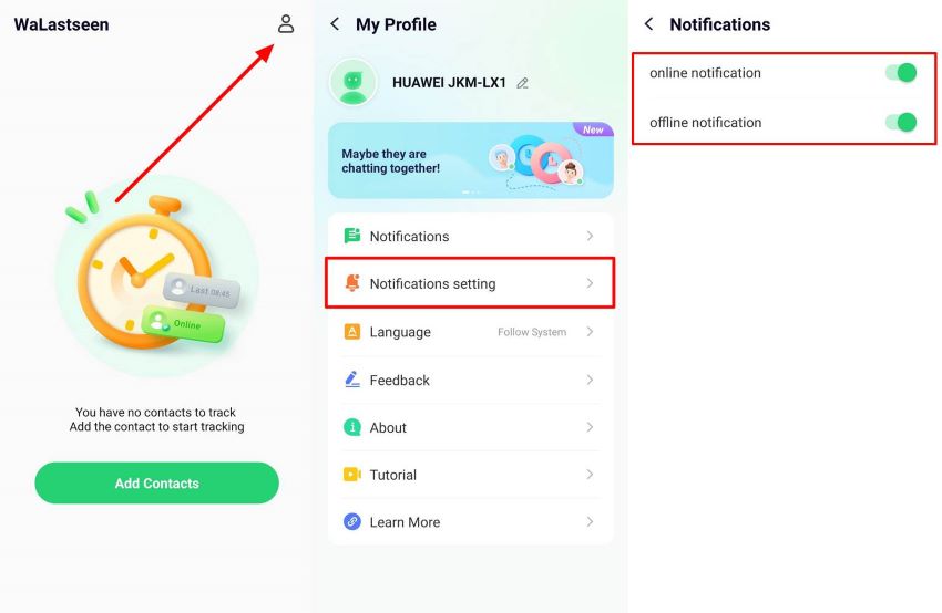 turn on notifications settings
