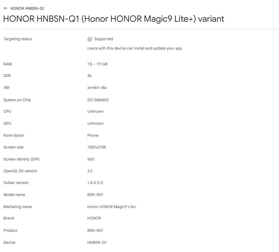 Honor Magic9 Lite+ 